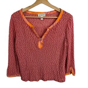 St. John Sport small sweater knit top textured v-neck‎ orange red career classic